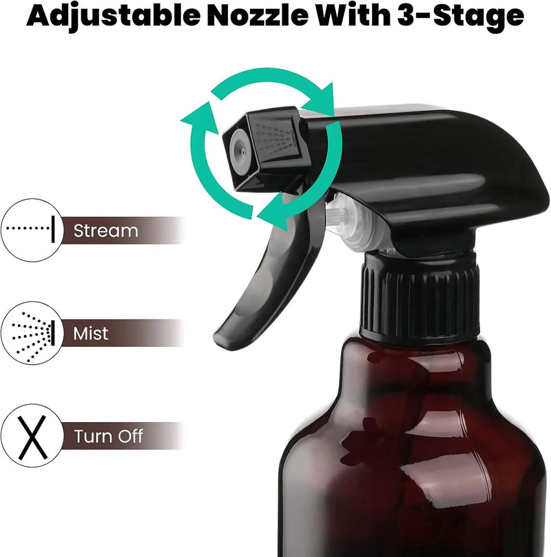 Glass Amber Spray Bottles with Silicone Sleeve, 2 Pack 16.9oz Refillable Containers with Adjustable Spray Nozzles, Empty Spray Bottle for Cleaning Solutions, Hair, Plants, Essential Oils (Black+Grey) by GreenHaven Gardens