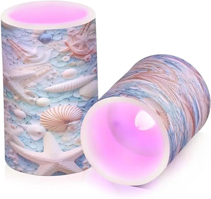 Flickering Flameless Candles, Starfish Seashell LED Candles with Remote Timer, Set of 2 Battery Operated Candle for Valentine Wedding Birthday by GreenHaven Gardens