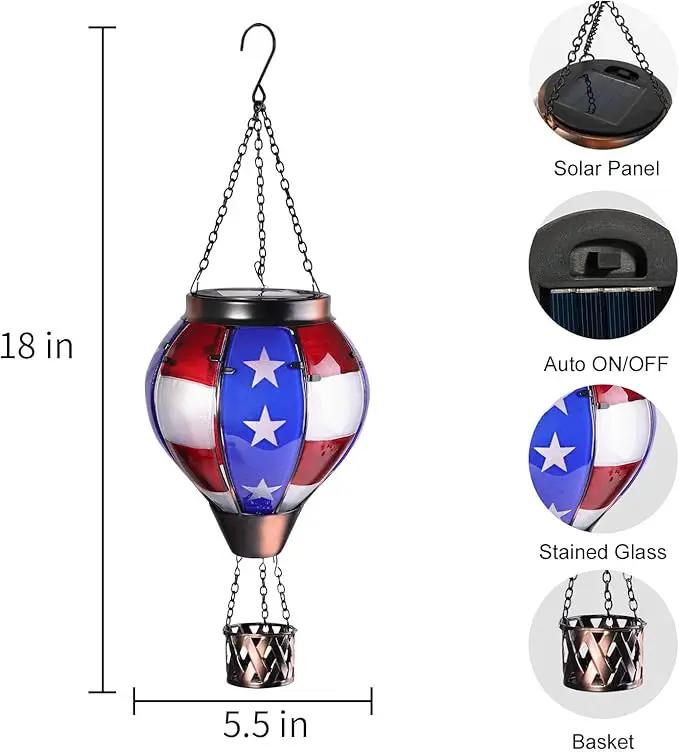 pearlstar Hot Air Balloon Solar Lantern with Flickering Flame Light Outdoor Solar Hanging Lights Waterproof for Garden Yard Farmhouse Patio Pathway Outside Independence Day Decoration,Glass, Star by GreenHaven Gardens