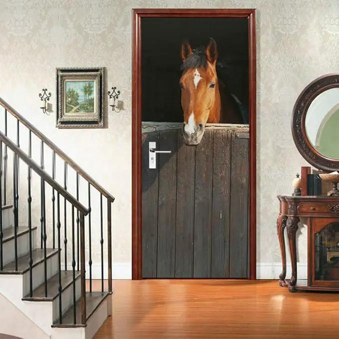 3D Peel and Stick Wall Mural - Horse - Self-Adhesive Removable PVC Waterproof Door Poster for Bedroom & Living Room - 30.3" x 78.7" by GreenHaven Gardens