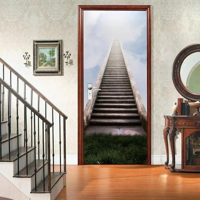 3D Door Stickers Murals - Peel & Stick - Stairs & Wallpaper - Self-Adhesive Removable PVC Waterproof Door Poster - 34.6" x 78.7" for Bedroom & Living Room by GreenHaven Gardens