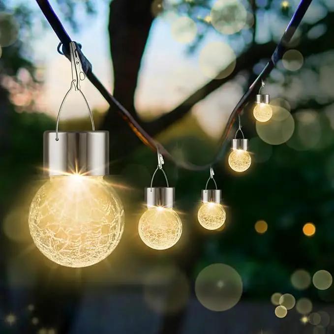Solar Outdoor Lights Decorative 12 Pack, Hanging Solar Garden Lights Waterproof, Solar Powered Globe Lantern Cracked Glass Ball Lights for Yard Patio Fence Tree Umbrella Holiday Decoration,Warm White by GreenHaven Gardens