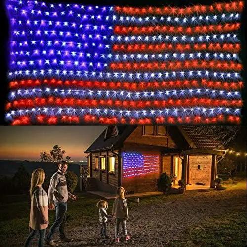 XTF2015 Solar American Flag Lights, 2 in 1 Solar Powered & Plug in American Flag Light, 420 LED Waterproof Patriotic Ornaments for Memorial Day, Independence Day, 4th of July, Party, Yard Decorations by GreenHaven Gardens