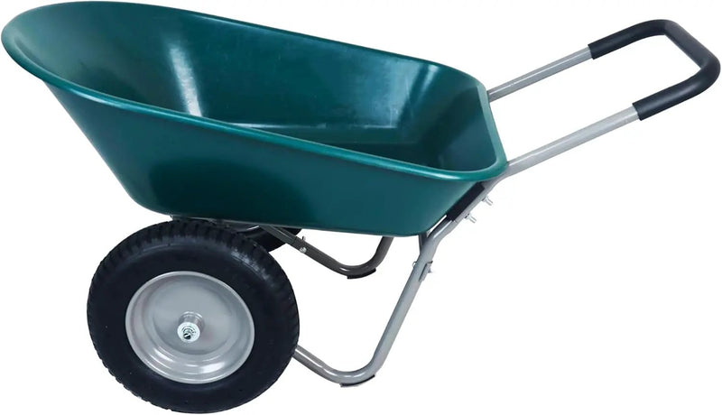 OLIXIS 2-Wheel Barrel Heavy-Duty Garden Wheelbarrow Cart with Pneumatic Tires, 5 Cu Ft Capacity & Built-in Stand – 300 lbs Load, Easy-Grip Handles, Lightweight, Green by GreenHaven Gardens