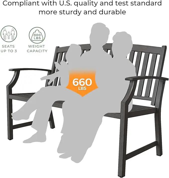 Grand patio 52" Farmhouse Outdoor Bench, Garden Benches with Rust Free Metal Powder Coated Frame and Aluminum Backrest, Faux Wood Grain Finish Frame Patio Bench for Front Porch, Weathered Grey by GreenHaven Gardens