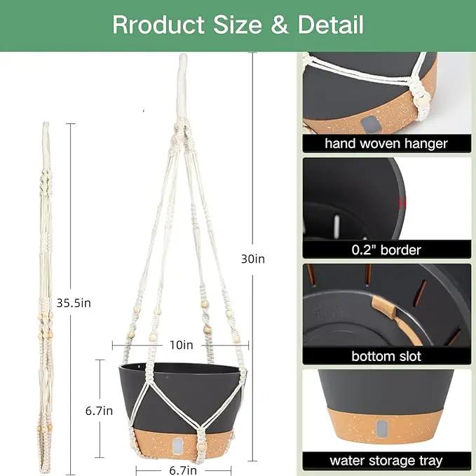 QCQHDU 2 Pack Hanging Planters for Indoor Plants, Outdoor Hanging Baskets, Self Watering Pots with Drainage Holes & Removable Tray (Dark Grey, 10 inch, Macrame Hanger) by GreenHaven Gardens