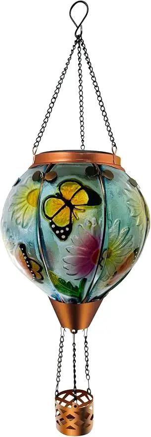 Hot Air Balloon Solar Lantern Waterproof Hanging Light with Flickering Flame for Decorative Garden Patio and Yard Decor by GreenHaven Gardens