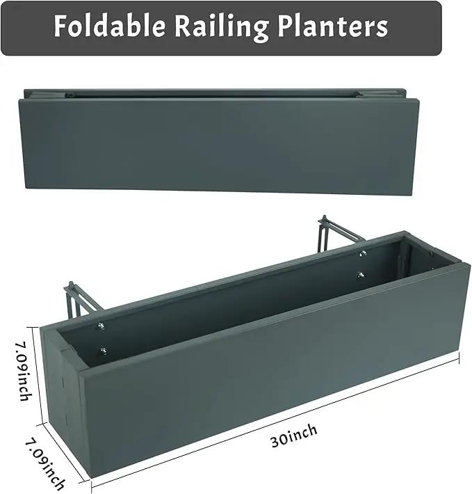 Metal Railing Planter Box, 30 Inch Balcony Planters with Adjustable Brackets, Large Hanging Planters for Outdoor Fence Deck by GreenHaven Gardens