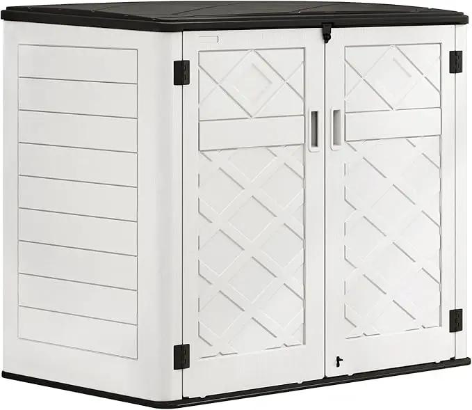 HOMSPARK Storage Shed Weather Resistance, Multi-Purpose Outdoor Storage Cabinet for Backyards and Patios, Horizontal Storage Shed for Lawnmower, Patio Accessories (Off-White, Large - 48 cu.ft) by GreenHaven Gardens
