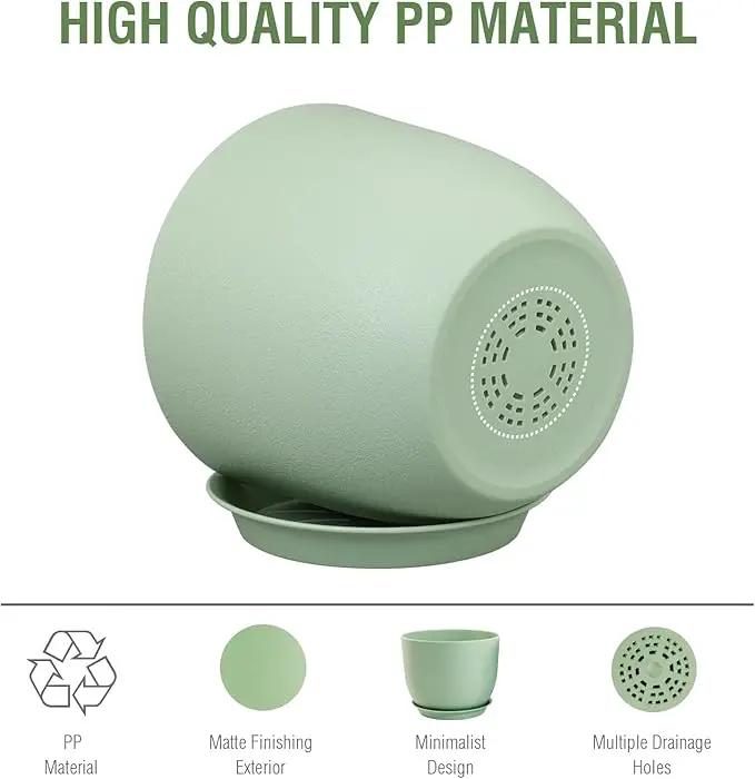 12 inch Big Plant Pots, Plastic Planters with Drainage Holes and Trays, Flower Pots for Indoor Outdoor Plants, Modern Decorative Pots for Garden House Plants, Green by GreenHaven Gardens