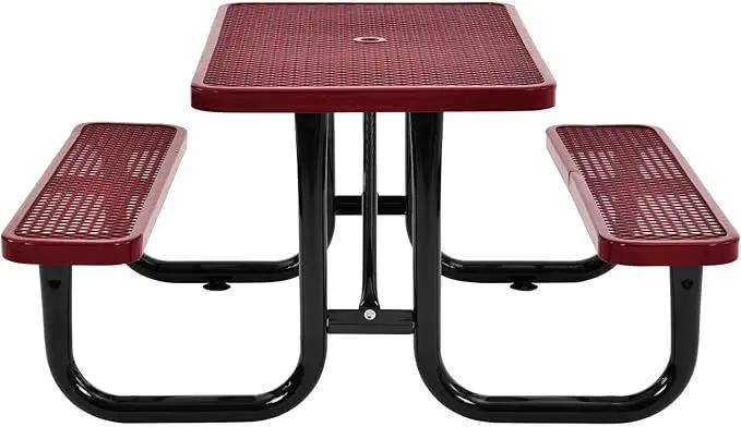 Global Industrial 4 ft. Expanded Metal Rectangular Outdoor Steel Picnic Table, Red by GreenHaven Gardens
