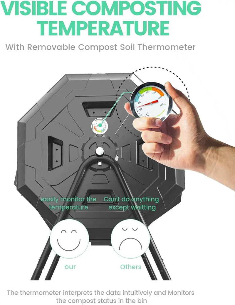 2021 Upgraded Tumbling Composter with Compost Thermometer - Dual Chamber Garden Compost Bin(43 Gal, Black) by GreenHaven Gardens
