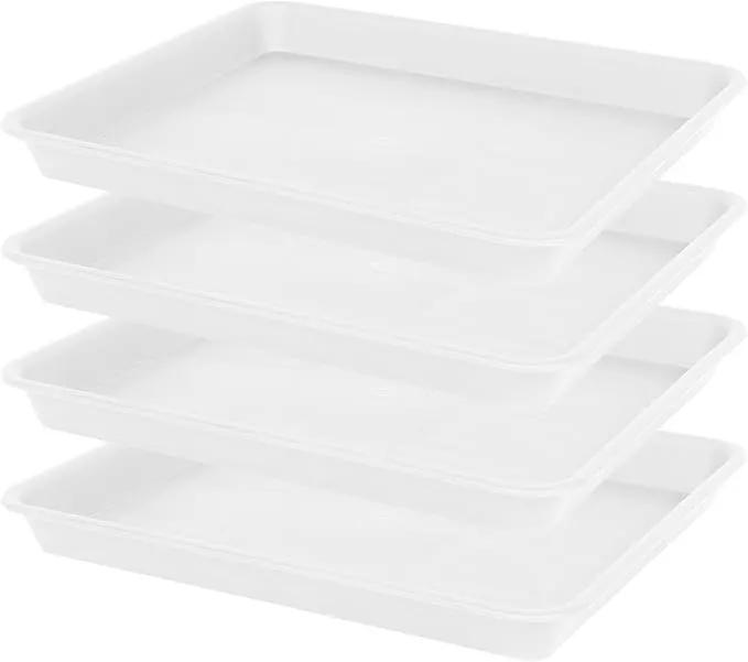 4 Pack Plant Saucer Tray Rectangular, Plant Saucers for Indoors, Heavy Sturdy Plastic Plant Drainage Trays, Plant Drip Trays for Pots, Seed Starter Growing Tray (11 x 9, Creamy White) by GreenHaven Gardens