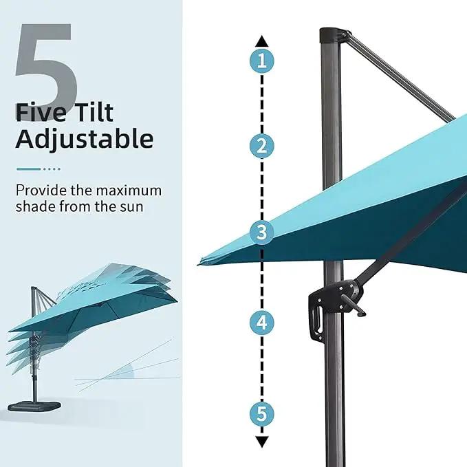 PURPLE LEAF 11 Feet Patio Cantilever Umbrella with Base Outdoor Umbrella Round Aluminum Offset with 360-degree Rotation for Garden Deck Pool Patio, Turquoise Blue by GreenHaven Gardens