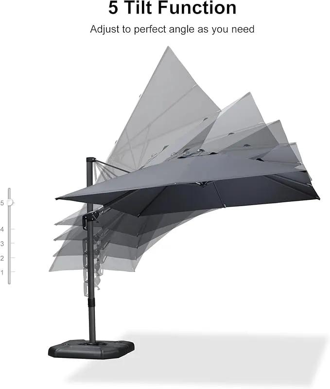 PURPLE LEAF 9.8' X 9.8' Tilting Patio Umbrella with Base Outdoor Cantilever Swivel Square Umbrella with Tilt Aluminum Offset Umbrella with 360-degree Rotation for Garden Deck Pool Patio Light Grey by GreenHaven Gardens