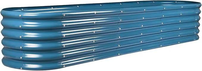Land Guard 8×2×1.5ft Galvanized Raised Garden Bed Kit, Raised Garden Boxes Outdoor, Oval Metal Raised Garden Beds for Vegetables, Blue by GreenHaven Gardens