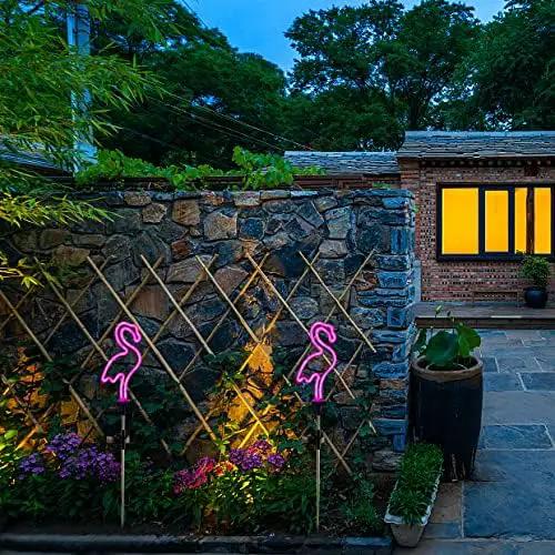 Pink Flamingo Solar Garden Stake Lights, [Set of 2] Outdoor Solar Pathway Light for Lawn Patio Yard Walkway, Neon Pink Lighting (30" Height) by GreenHaven Gardens