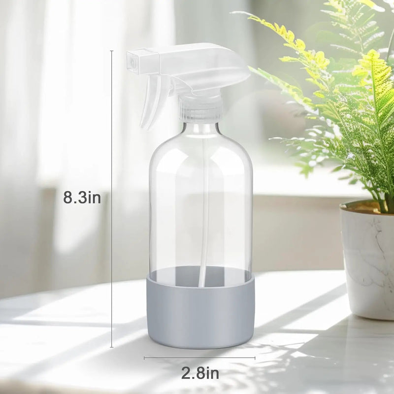 2 Pack Glass Spray Bottles with Silicone Sleeve, 16 oz Empty Refillable Containers with Adjustable Spray Nozzles, Spray Bottles for Hair, Cleaning Solutions and Plants by GreenHaven Gardens