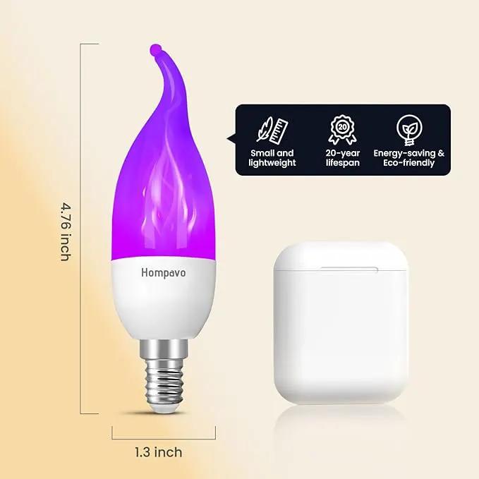 Hompavo 【Upgraded LED Flame Light Bulbs, 3 Modes Flickering Light Bulbs, E12 Chandelier Base Candle Fire Light Bulb for Halloween Christmas Party Porch Indoor & Outdoor Home Decoration, Purple 6 Pack by GreenHaven Gardens