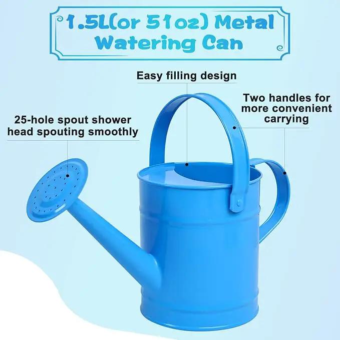 Finderomend Metal Watering Can 1.5L/51oz, Iron Art for Kids, Outdoor Plants Home Office Small Portable Indoor Watering Equipment (Blue) by GreenHaven Gardens