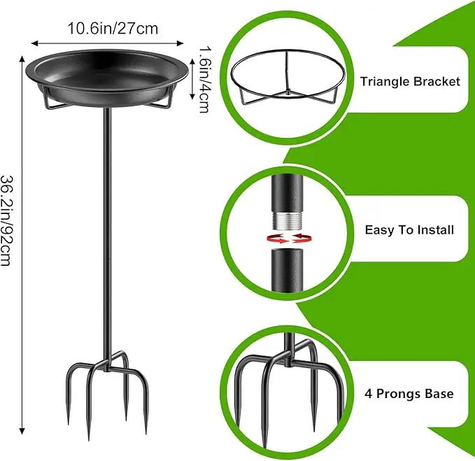 Metal Bird Bath for Outside Garden Birdbath Bowl, 36.2" Height Freestanding Bird Feeders for Outdoors with 4 Prongs Base Stake, Standing Birdfeeders for Yard Lawn Decor (Black) by GreenHaven Gardens