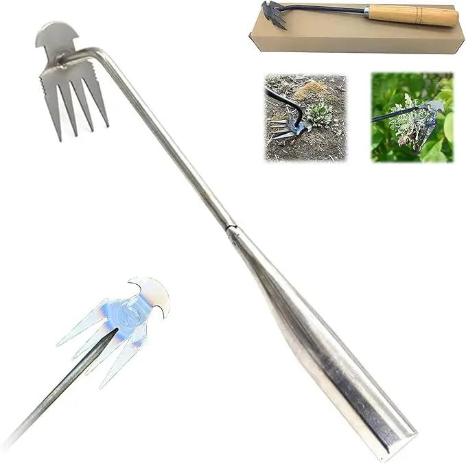 Weeding Artifact Uprooting Garden Weeding Tool, Upgraded Weed Removal Tool, Stainless Steel/Manganese Steel Weed Puller Manual Weeders for Home Gardening Yard Farmland (12in Stainless Steel (4Teeth)) by GreenHaven Gardens