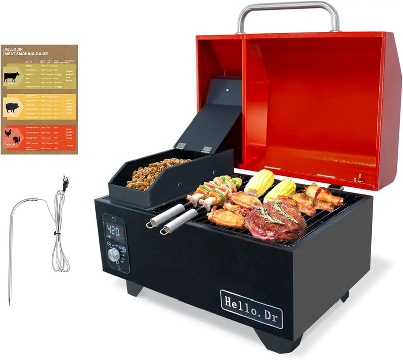 Portable Pellet Grill, Pellet Smoker with Digital Control, LED Screen, Meat Probe,for Outdoor Camping & Backpacking - Lightweight, Stainless Steel - Perfect for Hiking, RV, Red by GreenHaven Gardens