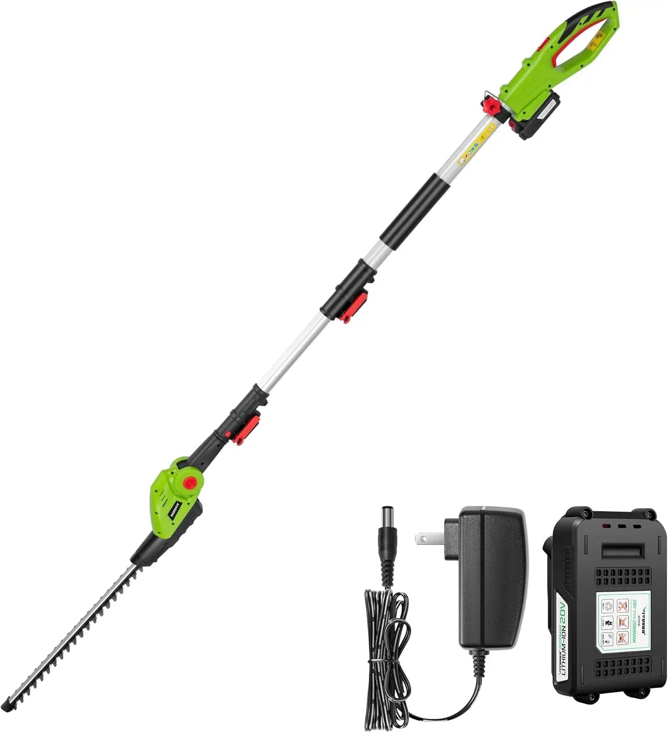 VIVOSUN 20" Cordless Pole Hedge Trimmer, 20V Electric Bush Trimmer with 20” Dual-Action Laser Blade, Adjustable Cutting Head, 0.55" Cutting Capacity, 2.0AH Battery and Fast Charger Included by GreenHaven Gardens