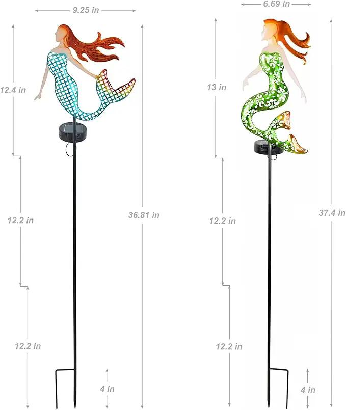 ARTER Solar Garden Stake Lights, Metal Mermaids Ocean Nautical Outdoor Waterproof Solar Pathway Lights with 3.6 Feet 22 LED Fairy Lights for Yard Patio Lawn Poolside, 37 Inches Tall (Pack of 2) by GreenHaven Gardens