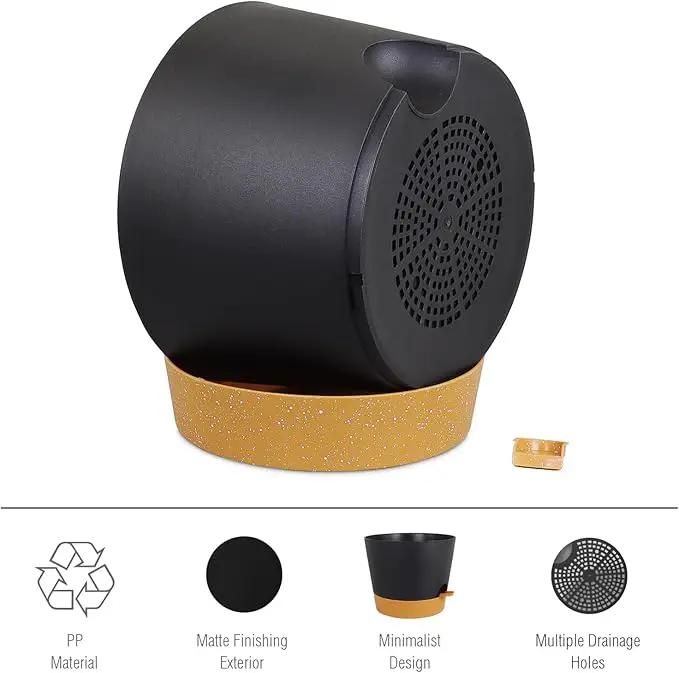 12 inch Large Self Watering Pots, Plant Pots with Mesh Drainage Holes for Indoor Outdoor Plants, Plastic Planters with Deep Reservoir for Garden House Flower Plants, Black with Brown by GreenHaven Gardens