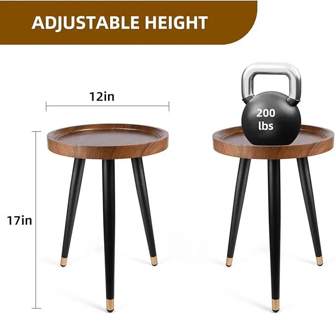 Plant Stand Indoor,Mid Century Walnut Wood Plant Table, Heavy Duty Metal Tall Flower Pot Stand,Modern Round Small Side End Table with Raised Design(12"x17") by GreenHaven Gardens