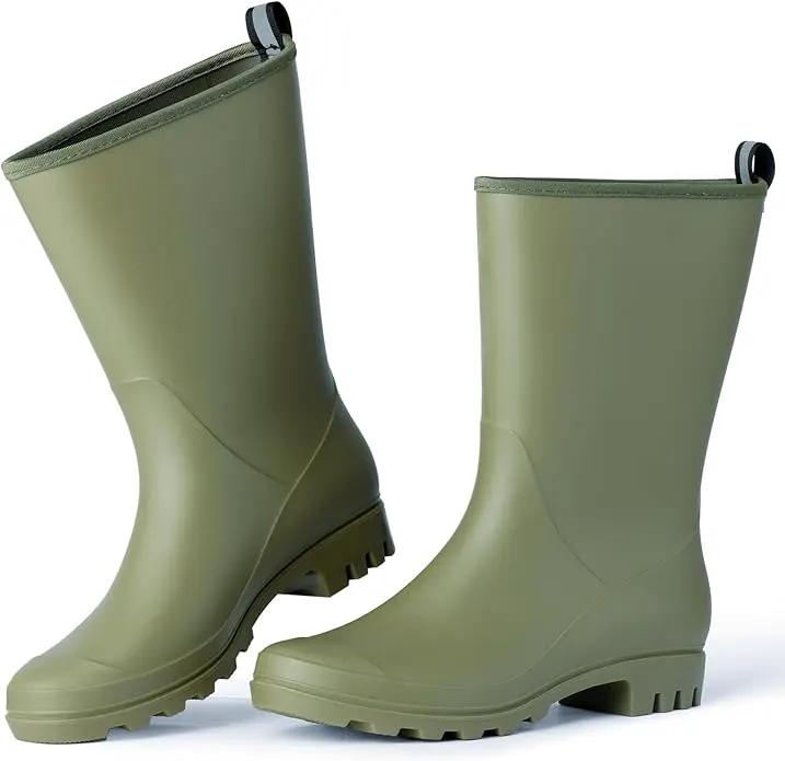 Mid Calf Rain Boots Women Waterproof PVC Womens Rubber Rain Boot Seamless Rain Footwear Outdoor Garden Work Walking by GreenHaven Gardens
