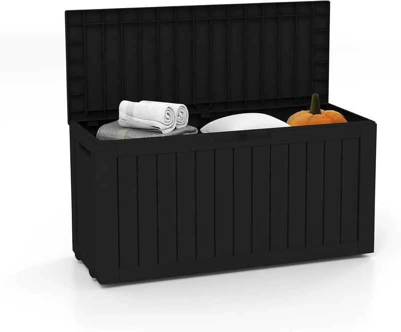 75 Gallon Waterproof Large Resin Deck Box Indoor/Outdoor Lockable Storage Container and Seating for Garden, Pool, and Patio (75 Gallon, Black) by GreenHaven Gardens