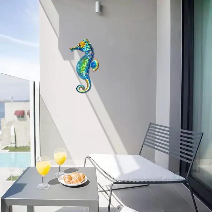 John's Studio Seahorse Sea Wall Decor Outdoor Metal Garden Hanging Art Glass Sculptures Home Ocean Theme Decorations for Kitchen Bathroom and Pool by GreenHaven Gardens