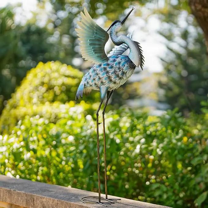DREAMSOUL 40" Large Blue Heron Garden Statues Metal Crane Outdoor Statues Yard Art, Bird Statue for Backyard Lawn Patio Outside Decor by GreenHaven Gardens