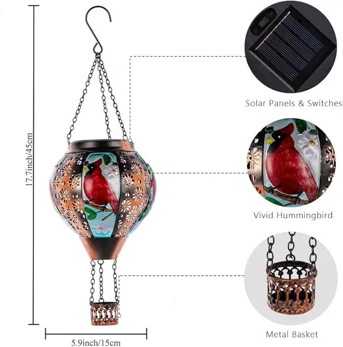 DREAMSOUL Cardinal Hot Air Balloon Solar Lantern, Metal Solar Lantern with Flickering Flame, Solar Lanterns Outdoor Waterproof for Lawn Patio Decor Christmas Gifts by GreenHaven Gardens