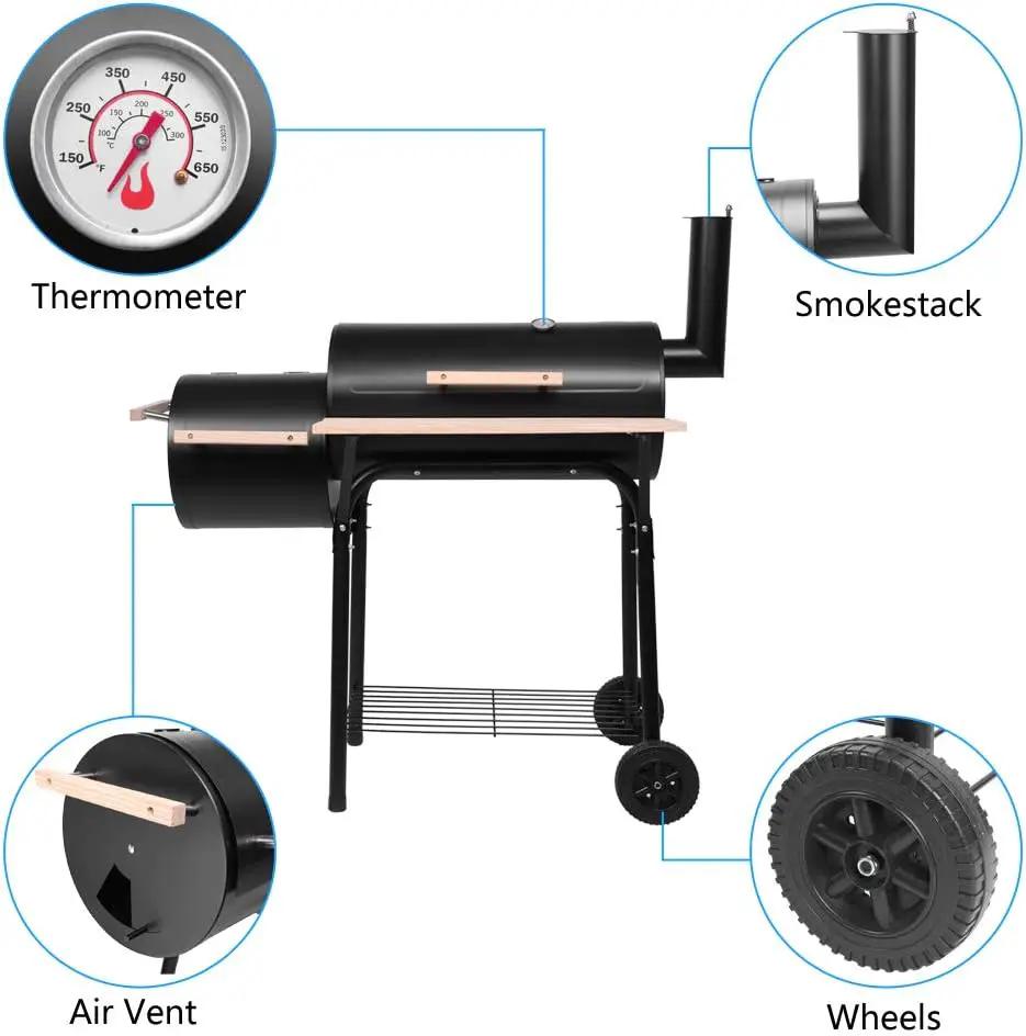 ROVSUN Charcoal Grill, Large Cooking Area of 433 Sq.In., Offset Smoker, Side Table, Great BBQ Grill for Indoor/Outdoor Picnic, Black by GreenHaven Gardens