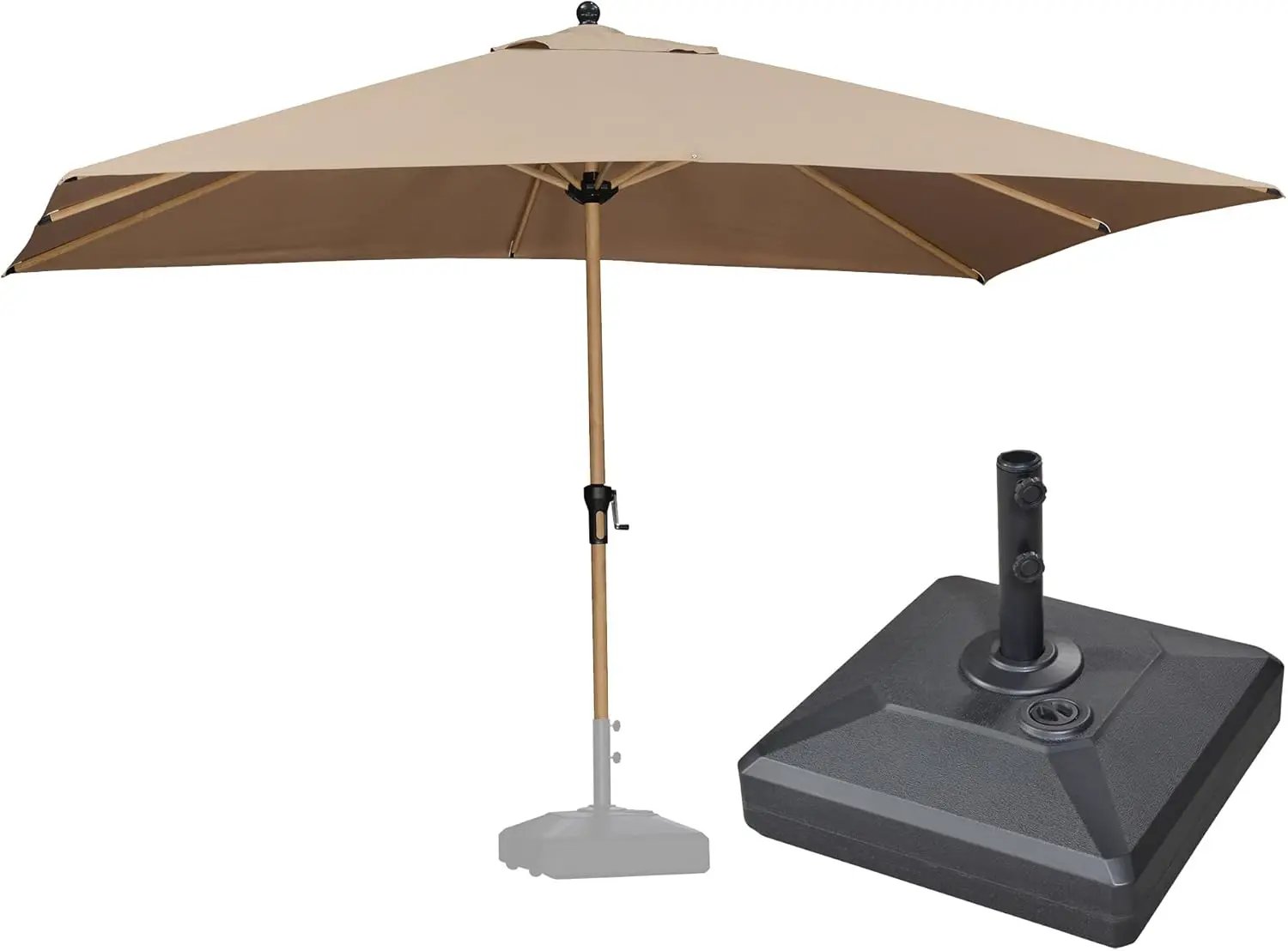 PURPLE LEAF 9' x 11.5' Patio Umbrella with Base Outdoor Umbrella Market Umbrella with Crank & 8 Ribs Aluminum Rectangular Table Umbrella Outdoor Patio for Backyard, Taupe by GreenHaven Gardens