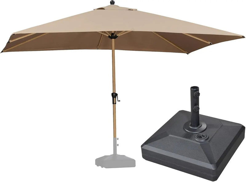 PURPLE LEAF 9' x 11.5' Patio Umbrella with Base Outdoor Umbrella Market Umbrella with Crank & 8 Ribs Aluminum Rectangular Table Umbrella Outdoor Patio for Backyard, Taupe by GreenHaven Gardens