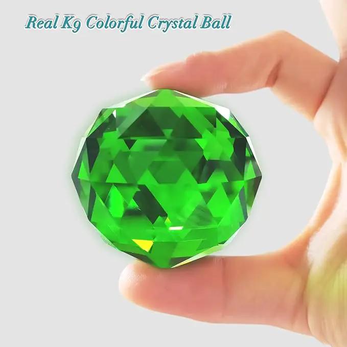 Fonmy Gazing Ball Spiral Tail -Decorative Wind Spinner Sun Catcher Rainbow Maker 11 inch Tail and 2 inch Green Crystal Orb. Indoor Outdoor Garden Decoration -13 inch Height by GreenHaven Gardens