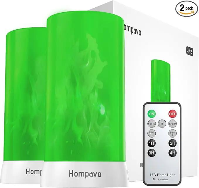 【Upgraded】 LED Flame Lights with Remote & Timer, 4-Mode Rechargeable Battery Operated Flameless Candles, Waterproof Pillar Flickering Lanterns for Room Patio Wedding Halloween Home Decor, Green by GreenHaven Gardens