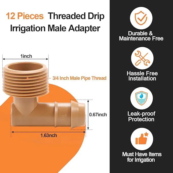 12 Pieces 3/4 Inch PVC to 1/2 Inch Drip Irrigation Adapter Fittings, 3/4" Male Pipe Thread(MPT) x 1/2" Drip Line Barbed Elbow Connectors 3/4-in PVC to 1/2-in Poly Tubing Adapter by GreenHaven Gardens
