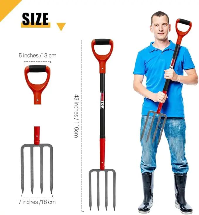 4-Tine Pitch Fork Garden Digging Fork Spading Fork Heavy Duty Pitchfork for Gardening Potato Fork, 43 inches by GreenHaven Gardens