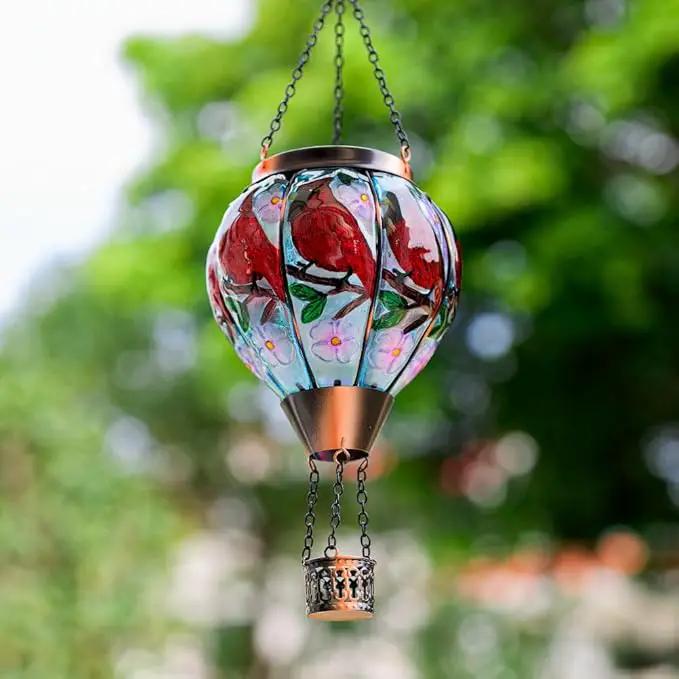 DREAMSOUL Cardinal Hot Air Balloon Solar Lantern, Hanging Solar Lanterns Outdoor with Flickering Flame Light, Glass Outdoor Lantern Waterproof for Patio Yard Party Gift Decor Christmas Gifts by GreenHaven Gardens