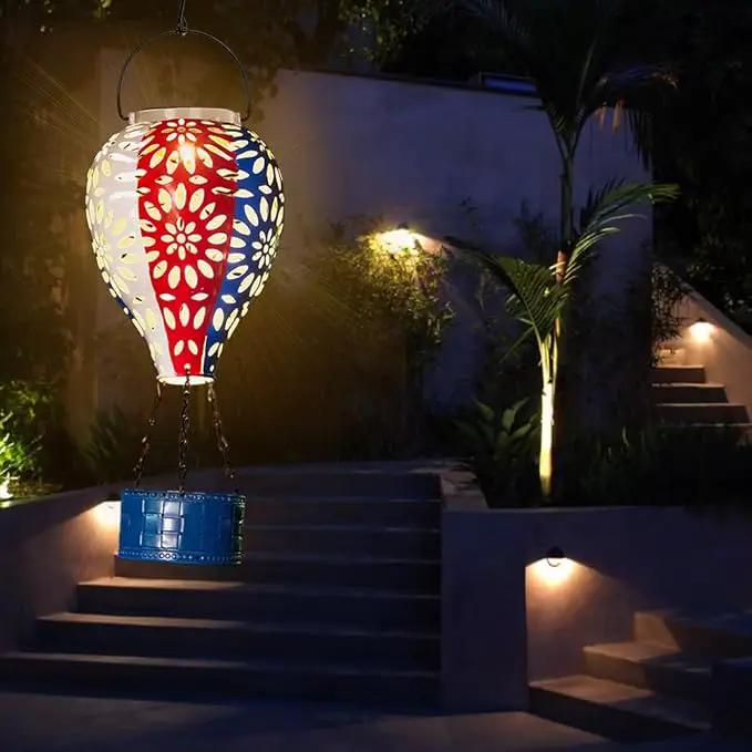 Solar Hot Air Balloon Lantern,Hanging Lantern Outdoor Waterproof Decorative Metal LED Solar Lights for Trees Patio Garden Yard Porch Decor, Flag by GreenHaven Gardens