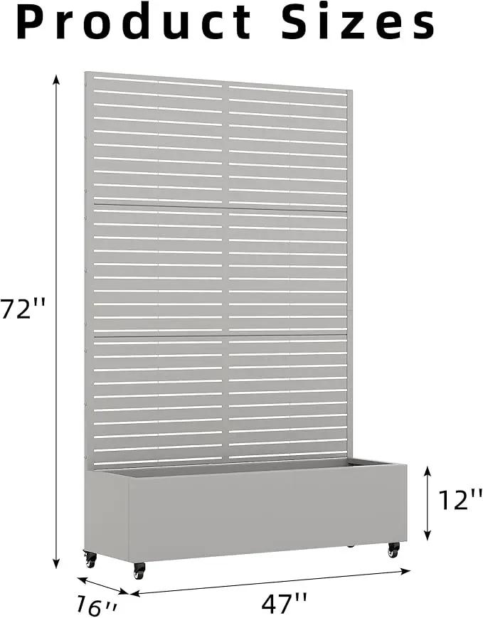 Casaphoria Metal Raised Garden Bed with Trellis and Wheels, 72"x47"x16" Planter Box for Climbing Plants, Vegetables & Vines, Features Drainage Holes and Privacy Screen (Grey-Louvered) by GreenHaven Gardens