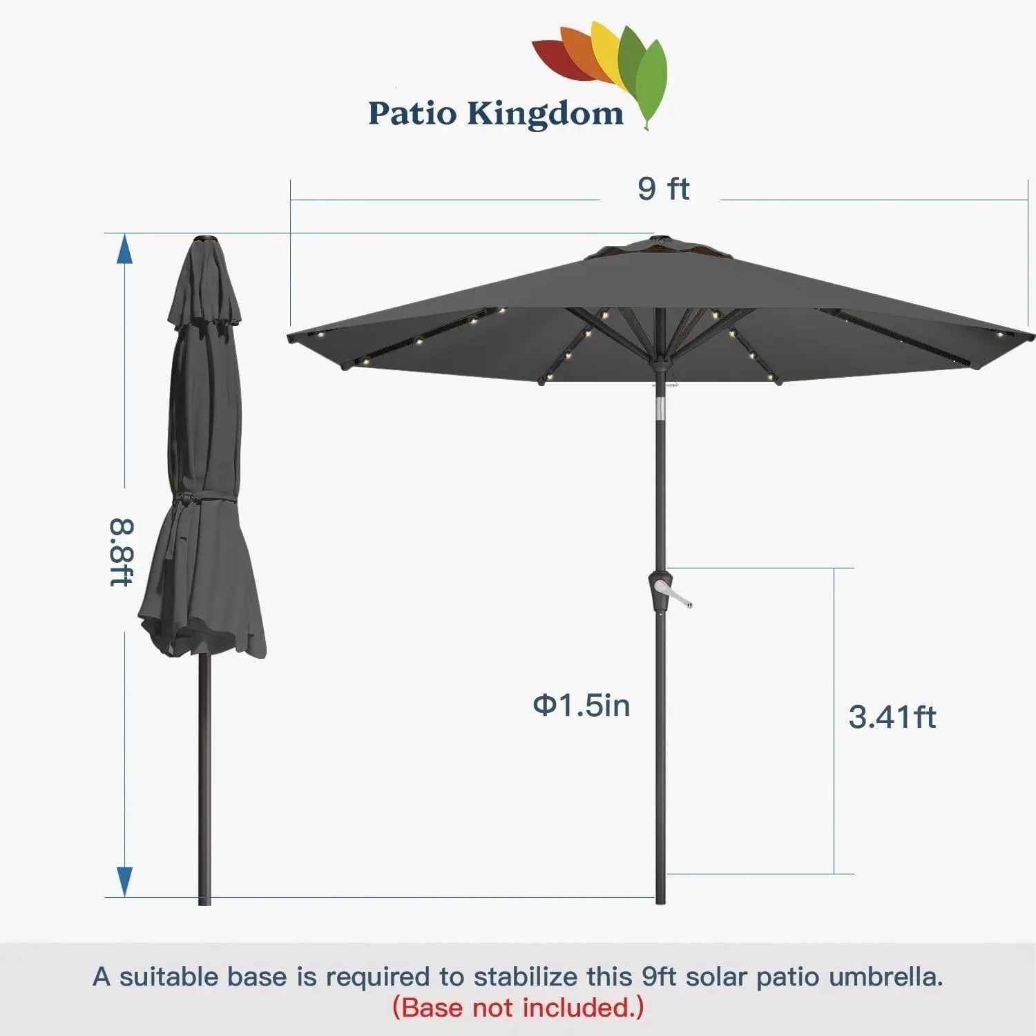 9FT Solar Umbrella 32 LED Lighted Patio Umbrella Table Market Umbrella w/Tilt and Crank, UV-Resistant Outdoor Umbrella for Pool, Garden, Deck, Gray by GreenHaven Gardens