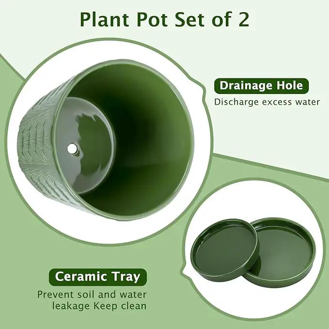 EFISPSS 5+6 Inch Plant Pot, Ceramic Pots for Plants with Drainage, Flower Pots Indoor Pots for Plants, Modern Flower Pots for Home and Office Windowsill Decoration Gift Set of 2 - Patina by GreenHaven Gardens