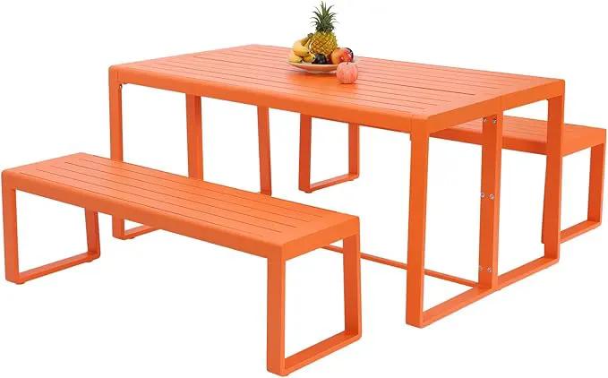 Aoodor 3-Piece Outdoor Patio Dining Set, Aluminum Furniture Set with 1 Rectangular Picnic Table and 2 Benches for Garden, Lawn, Yard by GreenHaven Gardens