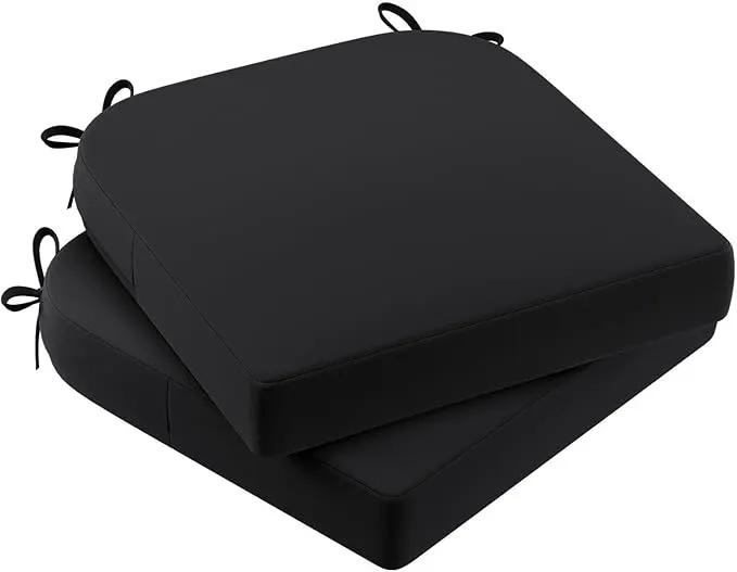 AAAAAcessories Outdoor Seat Cushions for Chairs, Waterproof, Fade-Resistant Patio Furniture Replacement Cushions, 17" x 16" x 2", Set of 2, Black by GreenHaven Gardens
